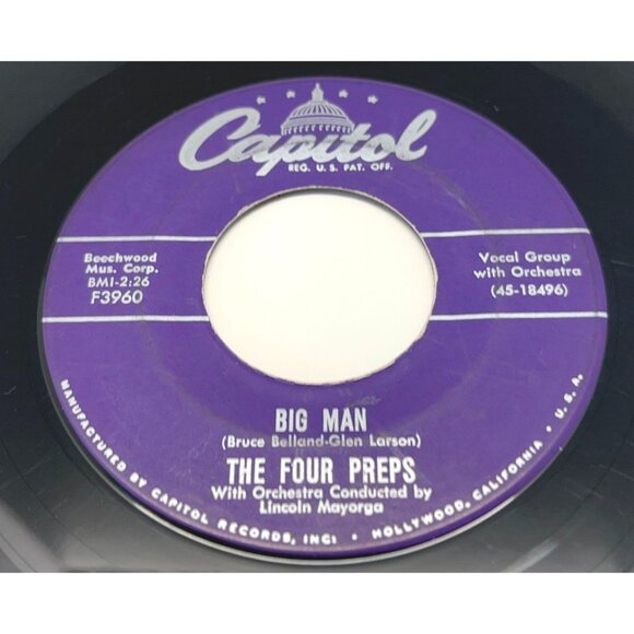 The Four Preps Big Man / Stop Baby 45 Vinyl 50s Folk Pop Capitol F3960 - Picture 1 of 6